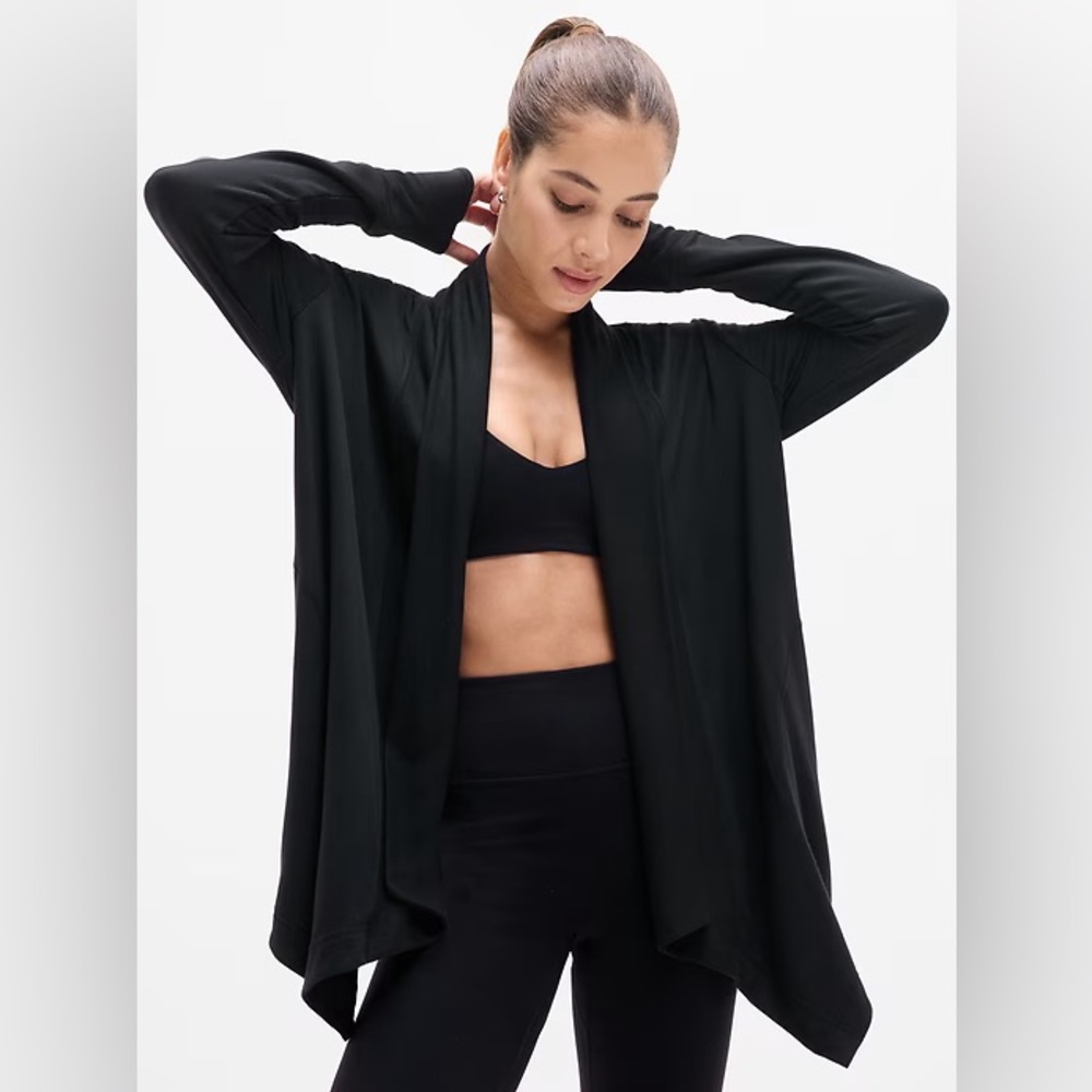 Athleta Pranayama Restore Wrap Open Cardigan Pockets Black